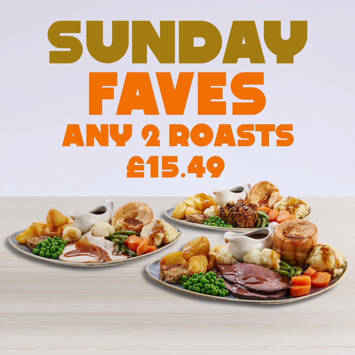 Feeling the Sunday blues and don’t feel like cooking? We have got you covered!!
Enjoy our Sunday roasts including, roast turkey, topside of beef or our vegan butternut squash, sweet potato and cashew nut roast!!