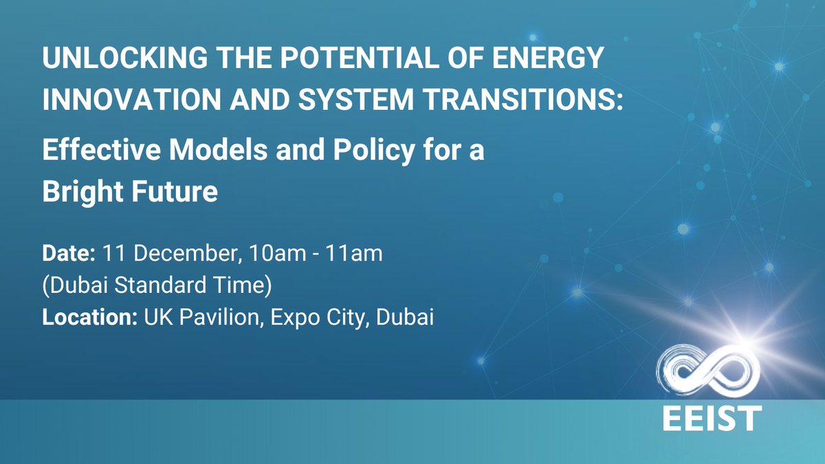 EEISTProject (@eeistp) on Twitter photo Catch <a href="/MichaelGrubb9/">Michael Grubb</a>, Prof. of Energy & Climate Change <a href="/UCL/">UCL</a> and Deputy Director <a href="/UCL_ISR/">UCL Institute for Sustainable Resources</a>, and other leading scientists as they present insights from the #EEIST project.
Join at #COP28UAE or online via livestream: bit.ly/3N8dY14
<a href="/UniofExeter/">University of Exeter</a> Catch <a href="/MichaelGrubb9/">Michael Grubb</a>, Prof. of Energy & Climate Change <a href="/UCL/">UCL</a> and Deputy Director <a href="/UCL_ISR/">UCL Institute for Sustainable Resources</a>, and other leading scientists as they present insights from the #EEIST project.
Join at #COP28UAE or online via livestream: bit.ly/3N8dY14
<a href="/UniofExeter/">University of Exeter</a>