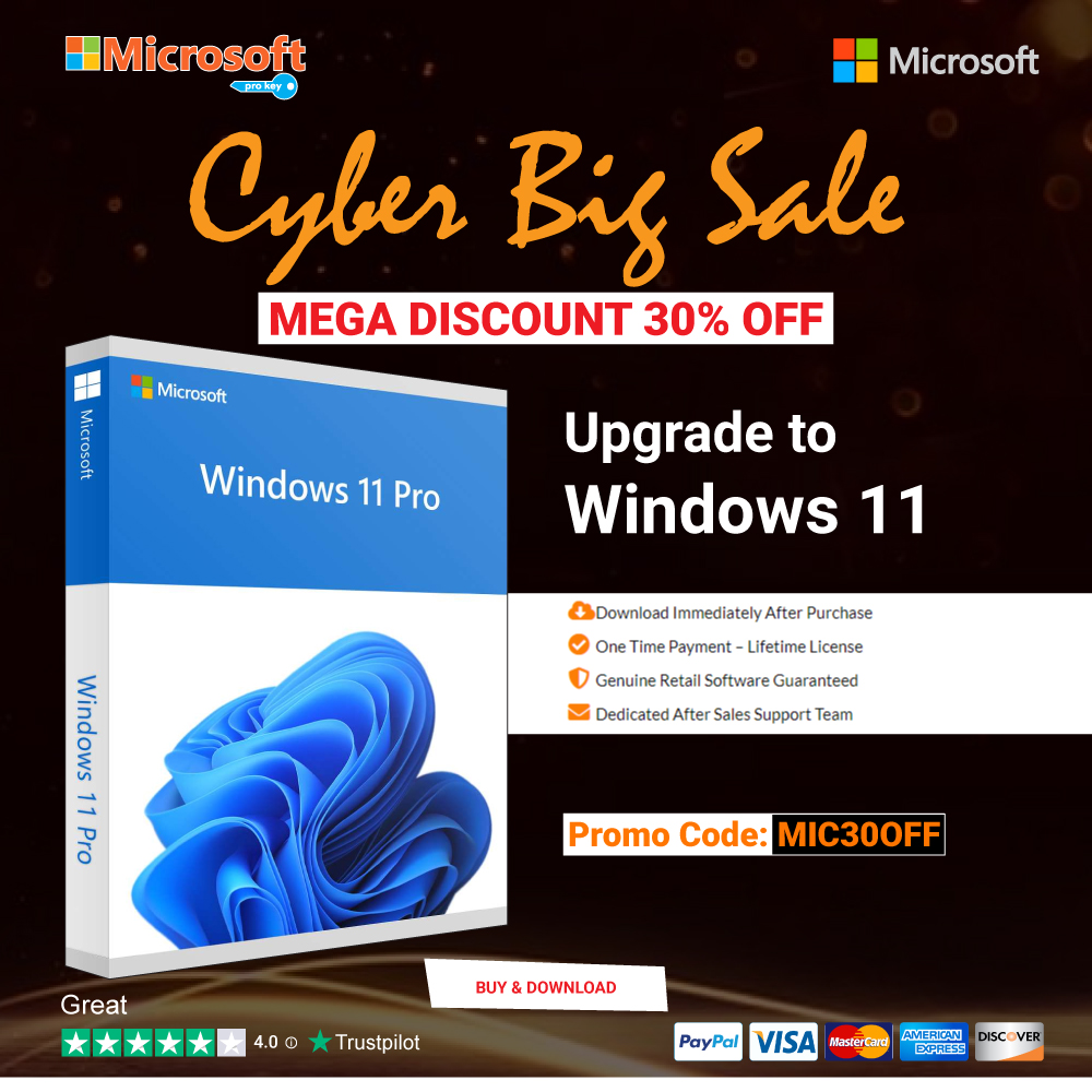 '🌐 Cyber Monday Alert! 🚨 Upgrade to Windows 11 at a whopping 30% off with code MIC30OFF on MicrosoftProKey.com! Experience the sleek interface and advanced features. Don't miss out on this exclusive deal! 🖥️🚀 #Windows11 #CyberMonday #UpgradeYourOS'