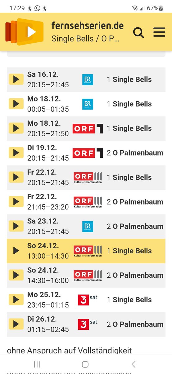 Hier mein Servicetweet bitteschön: Sendetermine wanns und wo heuer #Singlebells spielt.