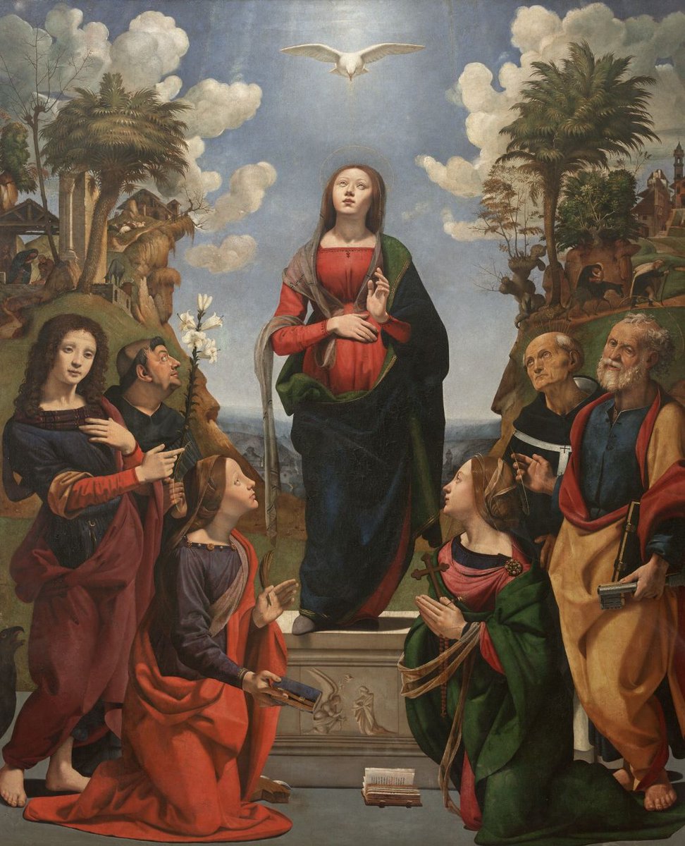 UffiziGalleries's tweet photo. #UffiziQuiz L'autore è #PierodiCosimo che qui sfoggia brani di naturalismo ispirati dalla pittura fiamminga. L’opera fu commissionata dalla famiglia fiorentina dei Tedaldi per la loro cappella in Santissima Annunziata a Firenze.  
Incarnazione di Gesù e Santi, 1505c. #Uffizi https://t.co/9LQc1wMHse