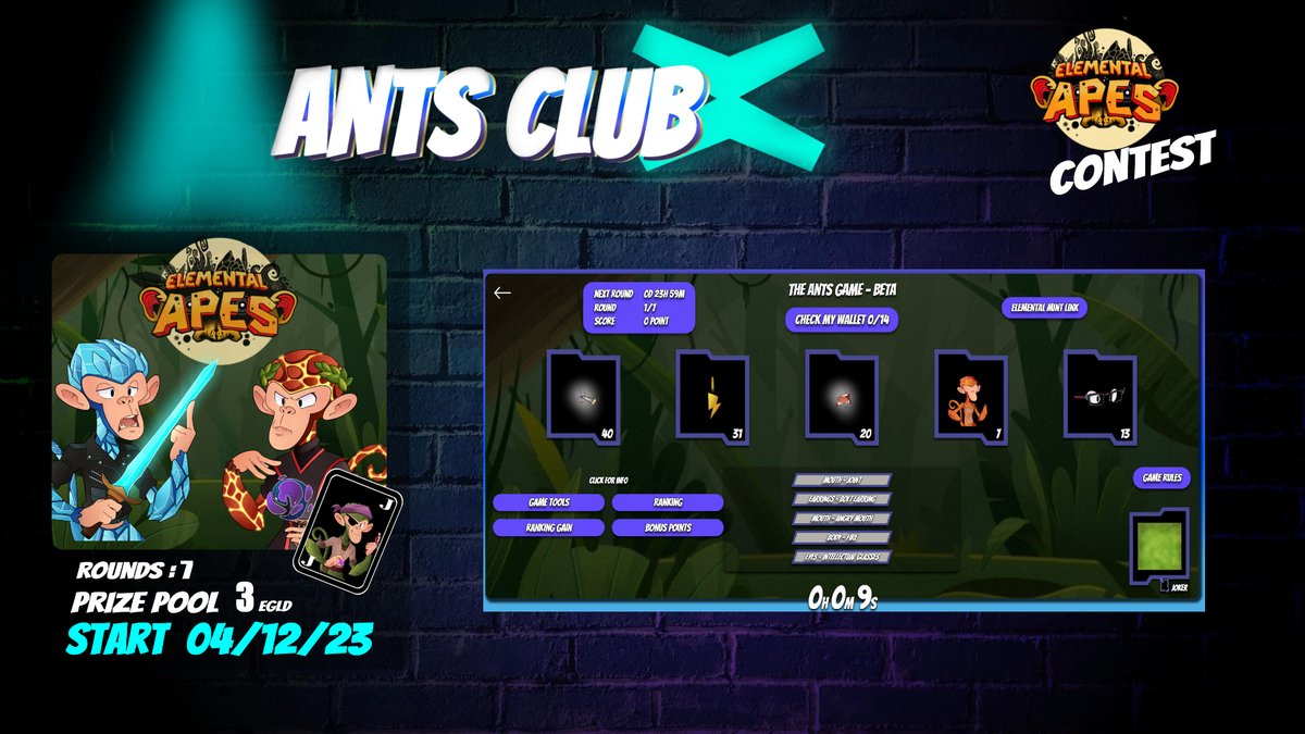 xAntsGame (@xantsgame) on Twitter photo Mint Day for <a href="/ElementalApes/">ElementalAPEs⚡️🐒</a> 🔥
Only 100 NFTs
it's time to prepare your wallet for the Ants Game🎮 Mint Day for <a href="/ElementalApes/">ElementalAPEs⚡️🐒</a> 🔥
Only 100 NFTs
it's time to prepare your wallet for the Ants Game🎮