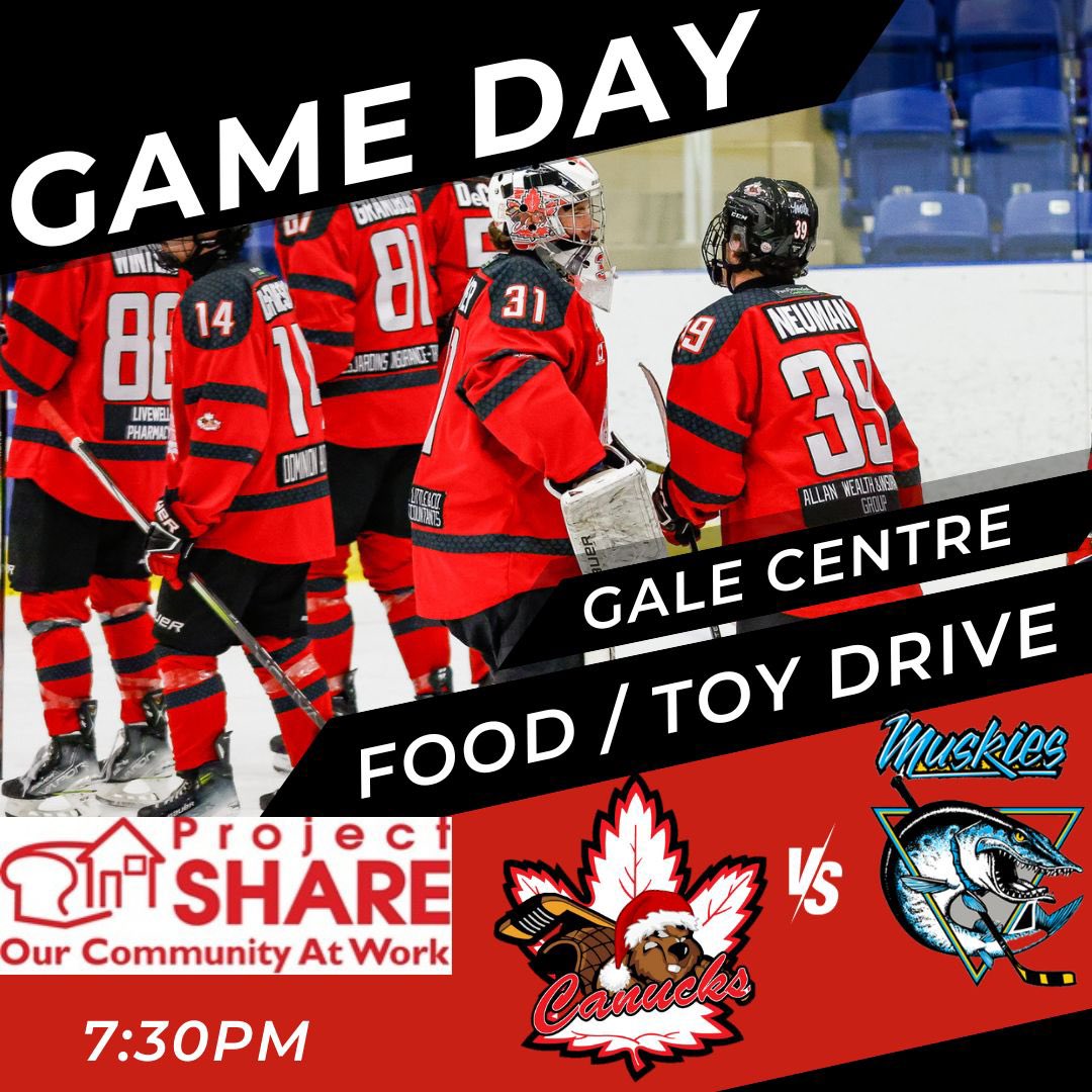 NF_Canucks's tweet image. Game day!! 
@LindsayMuskies are in town for their first visit. 
Puck drops 7:30pm
It’s also the last day for our Food/ Toy drive. 
@projectshare_nf 

📸: OJHL Images
#letsgocanucks #ojhl #ourcommunityatwork