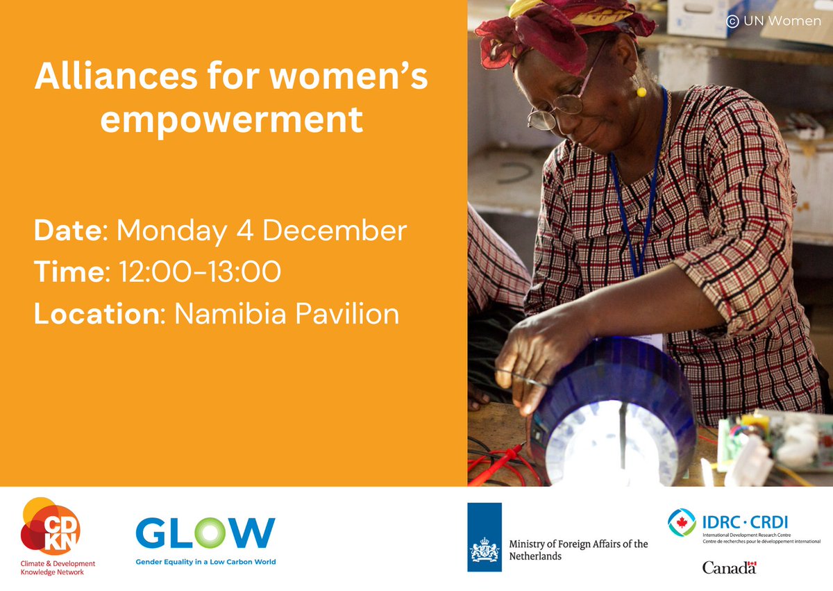CDKN, GLOW &amp; the Government of Namibia will host an event that will explore cases where women &amp; girls demonstrate climate leadership through their own initiative and determination.

📅 4 December
⏰ 12:00-13:00
📍Namibia Pavilion
🔗 Watch live: ➡️ youtube.com/channel/UCJlvs…
#COP28