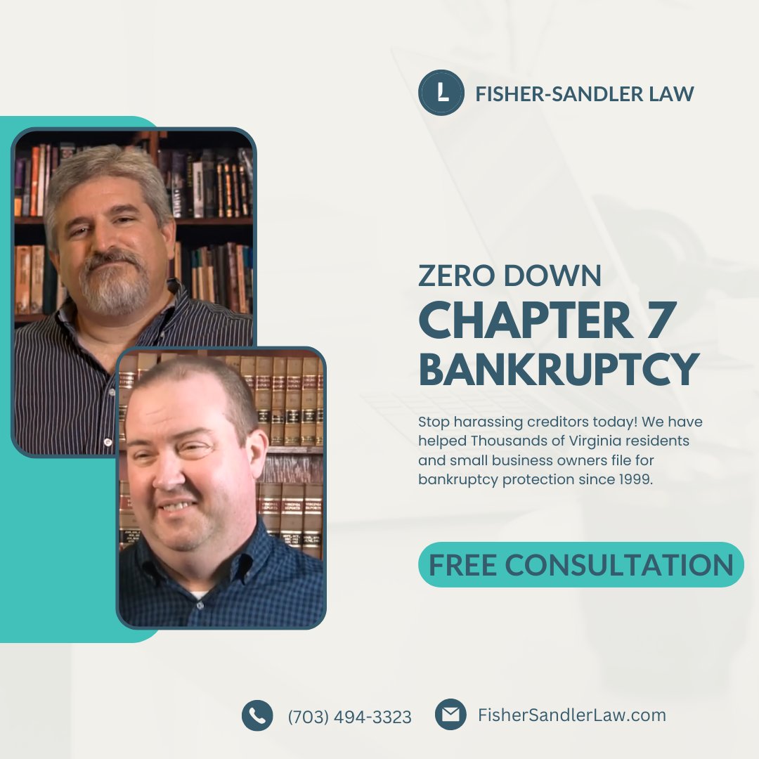 msandlerlaw's tweet image. ๐ Wondering if bankruptcy is right for you? Fisher-Sandler Law Firm's Chapter 7 $0 down program provides personalized solutions for Virginia residents. Regain control of your financial future and schedule a free consultation today! #PersonalizedSolutions #VirginiaResidents #Fish