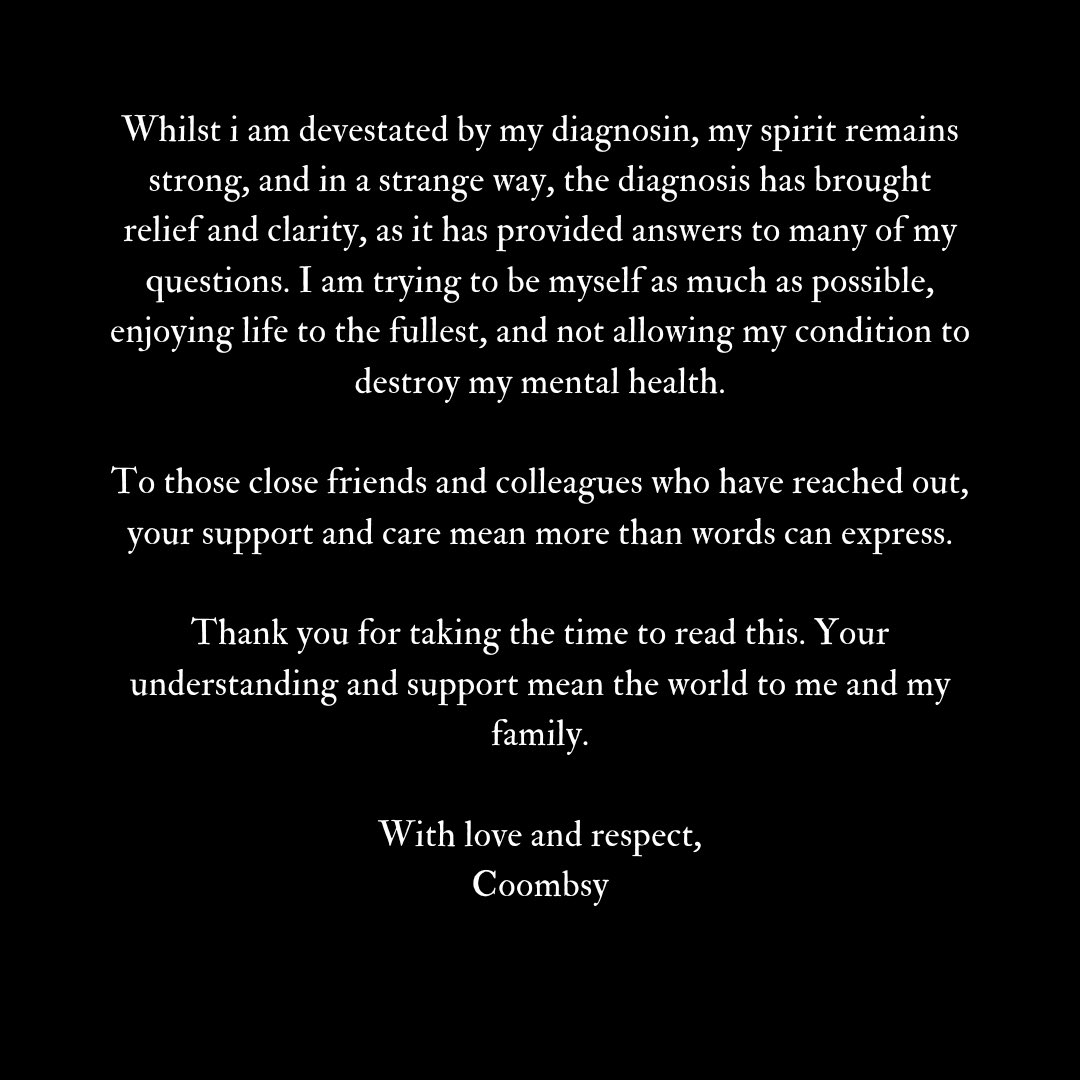 Friends and Followers,

Following extensive scans, eight months ago, I was diagnosed with Dementia and probable CTE…