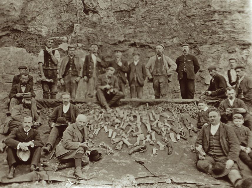 Archaeology team with excavated bones near Brassington Moor, 1922. The caves in this area were found to contain animal bones including wild horses, reindeer, woolly rhinos, hyena, bison, red deer and wild boar. 

#ArchiveAdventCalendar #Reindeer