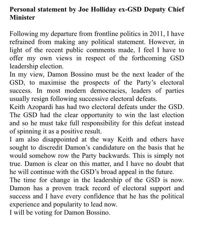 KaelanJoyce's tweet photo. Former GSD Minister &amp; Deputy Leader Joe Holiday has also come out backing Damon Bossino. Glad ppl have started coming forward to support Damon.
Keith has destroyed the GSD and turned it into something no one really wants to vote for. He should have won the last election but didnt https://t.co/MC5DUj5HAt
