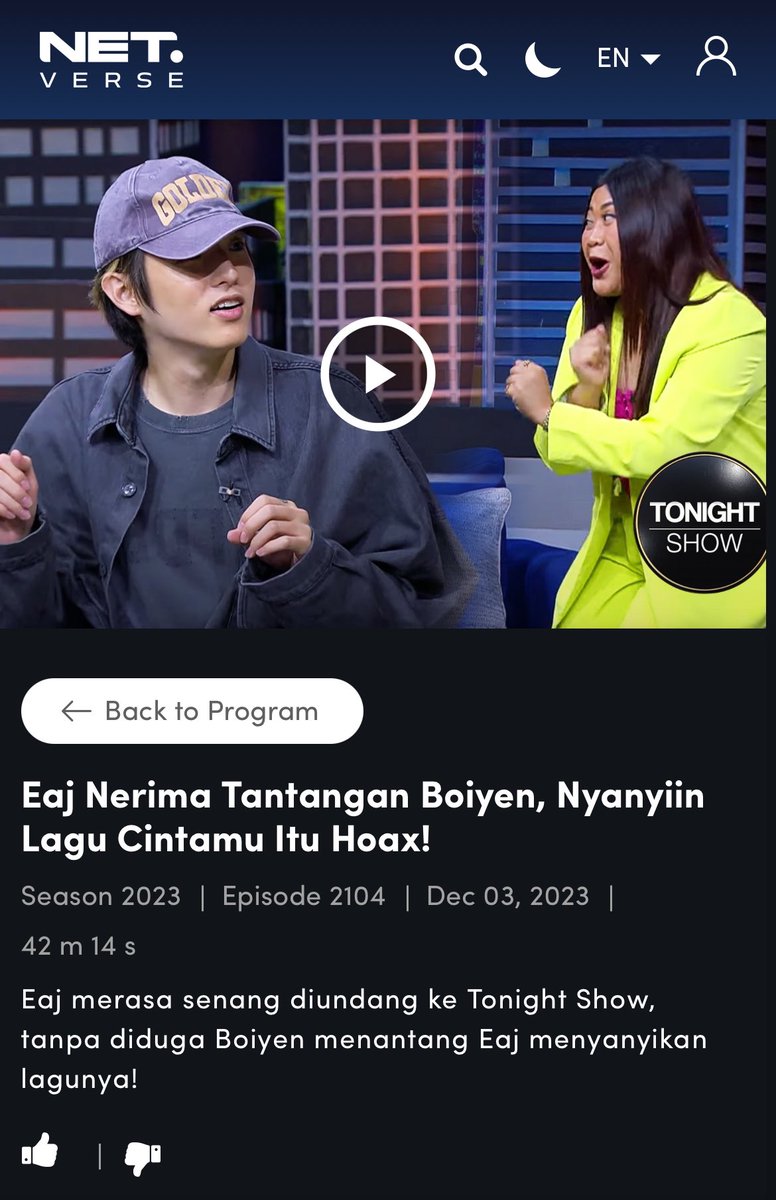 eaJ_TEAM's tweet photo. Tonight Show Ep. 2104 with @eaJPark is now available on #NETVERSE
Watch how eaJ having so much fun on @tonightshow_net, here:
๐ https://t.co/2YXcvhtyz9
Thank you so much, @Netverseid ๐ซถ๐ผ๐ค๐ฝ
#eaJonTonightShow
#eaJinJkt23
#eaJPark https://t.co/U79pNAYxTQ