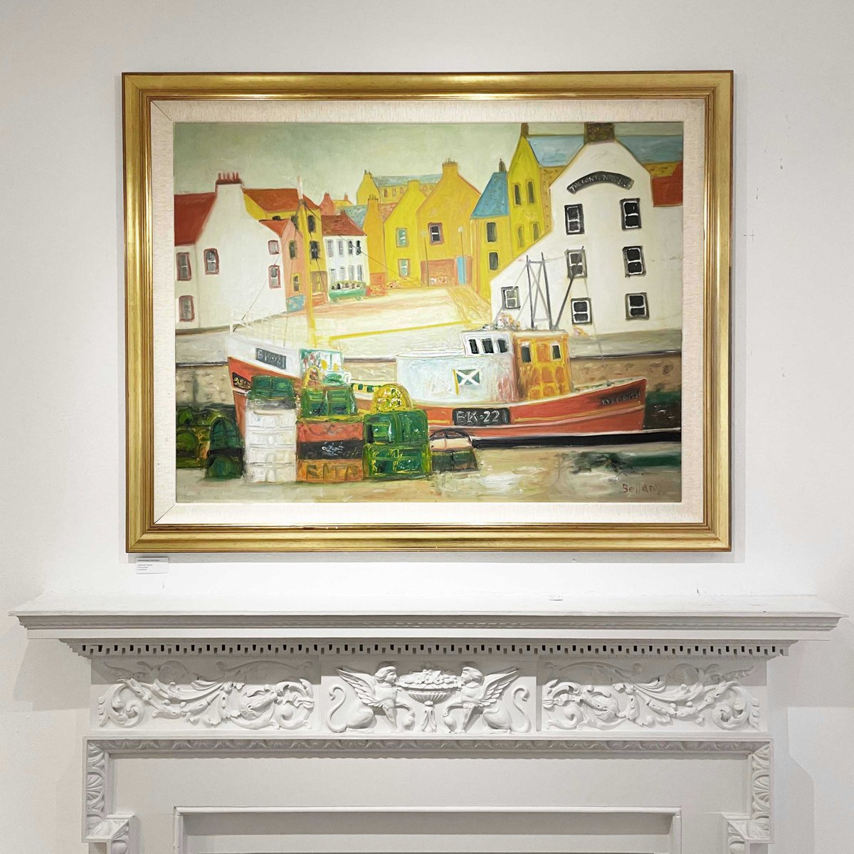 Happy Sunday! Please enjoy this image of John Bellany's 'Eyemouth Harbour' taking pride of place above the mantelpiece...

JOHN BELLANY (1942-2013) 
Eyemouth Harbour 
Oil on canvas 
POA