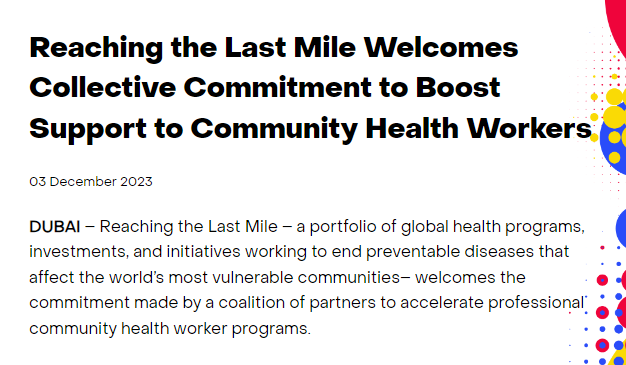 GlobalFund's tweet photo. As part of the @RLMglobalhealth partnership – a portfolio of global health programs, investments, &amp; initiatives working for disease elimination – @GlobalFund is investing $900 million over next 3 years to support community health workers. #ProCHW #COP28 

https://t.co/L8B30Y4olO https://t.co/WbQR6L9fTJ