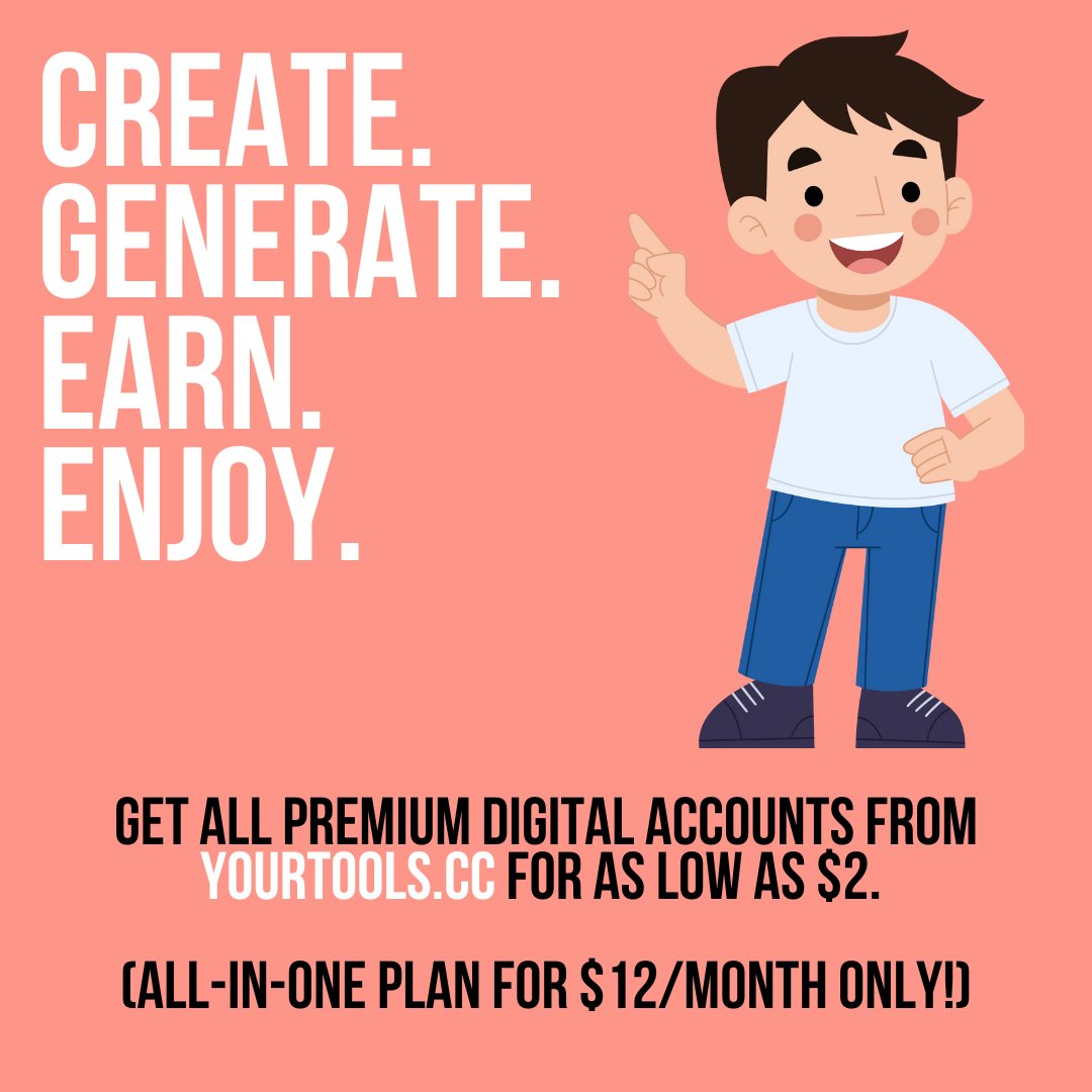 shared_tools's tweet image. Get access to ALL  PREMIUM DIGITAL ACCOUNTS only for $12/month! (You can also get any 1 account for as low as $2/month)
So don&apos;t wait and login to yourtools.cc now!

#Yourtoolscc #Digitalmarketingtips #Remoteworktips #Freelance #BudgetITTools #Aihelp #Digitalacess