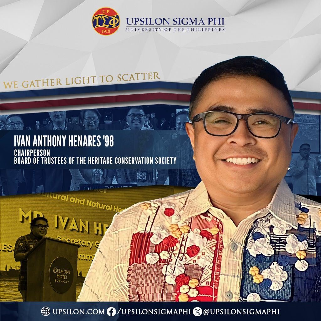 upsilonsigmaphi's tweet image. The Upsilon Sigma Phi congratulates 𝗙𝗲𝗹𝗹𝗼𝘄 𝗗𝗿. 𝗜𝘃𝗮𝗻 𝗔𝗻𝘁𝗵𝗼𝗻𝘆 𝗛𝗲𝗻𝗮𝗿𝗲𝘀, 𝗣𝗵𝗗 ’𝟵𝟴 on his election as Chairperson of the Heritage Conservation Society of the Philippines (HCS).  

#UpsilonLeads
#ImperativeOfService