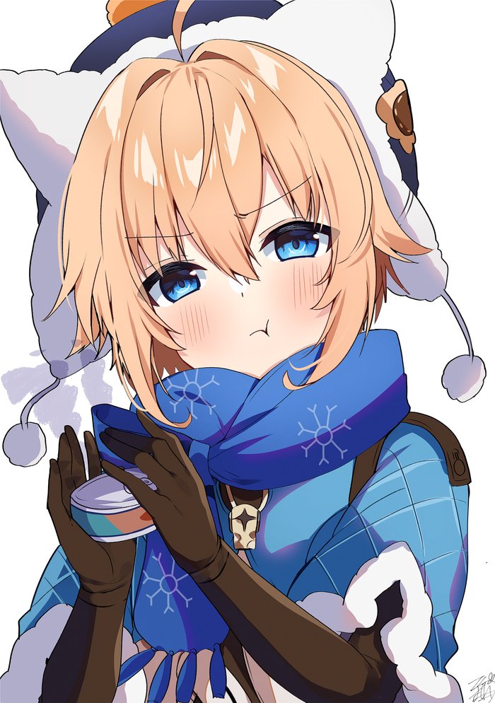 blue eyes 1girl gloves solo hat scarf blue scarf  illustration images