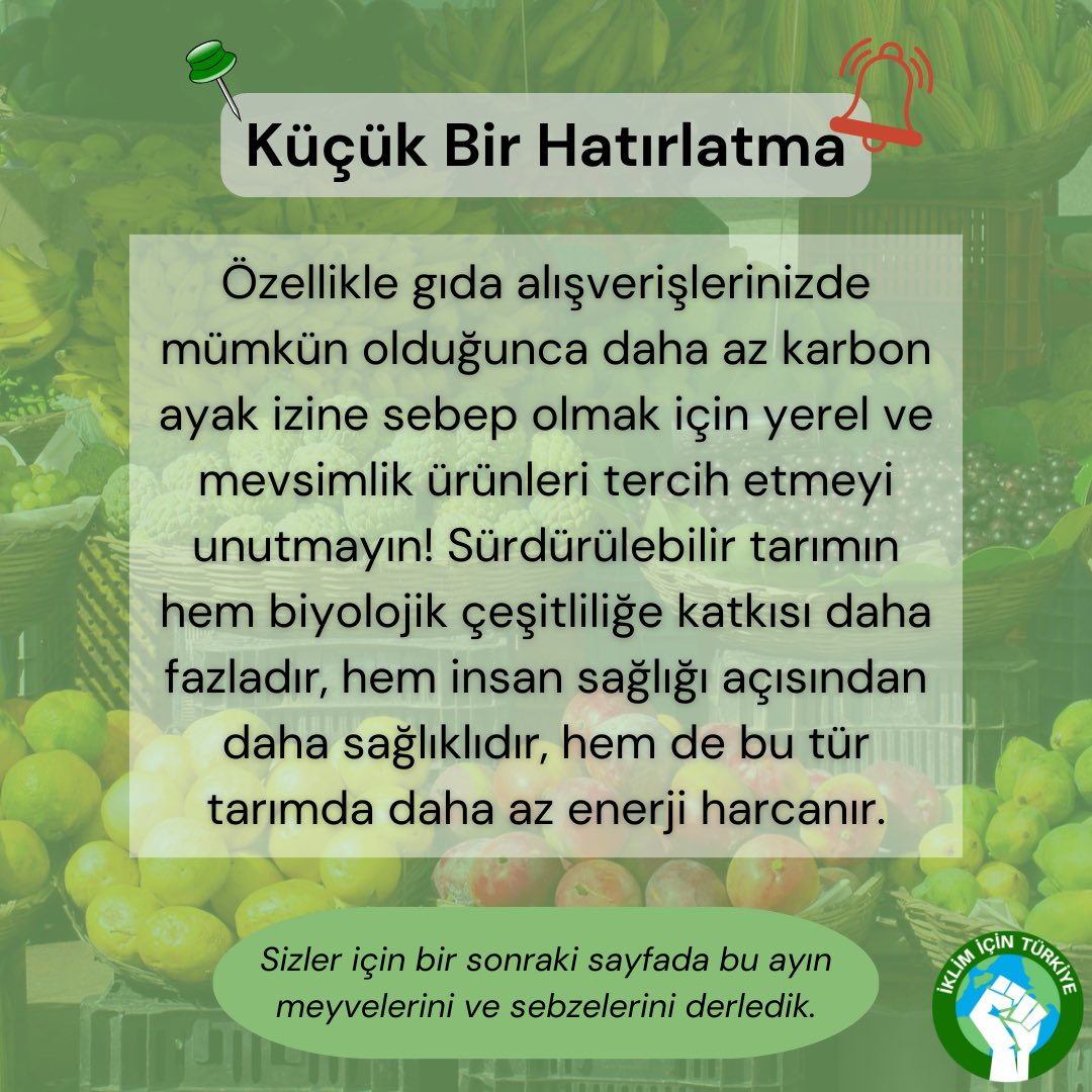 IklimTurkiye's tweet photo. Kış geliyor, sürdürülebilir tarım ile hem sağlığımızı koruyabilir hem de karbon ayak izimizi azaltabiliriz. O zaman Aralık ayının meyve ve sebzelerine birlikte bakalım! 🥬🌰🍋🍊 https://t.co/UORtx4582P