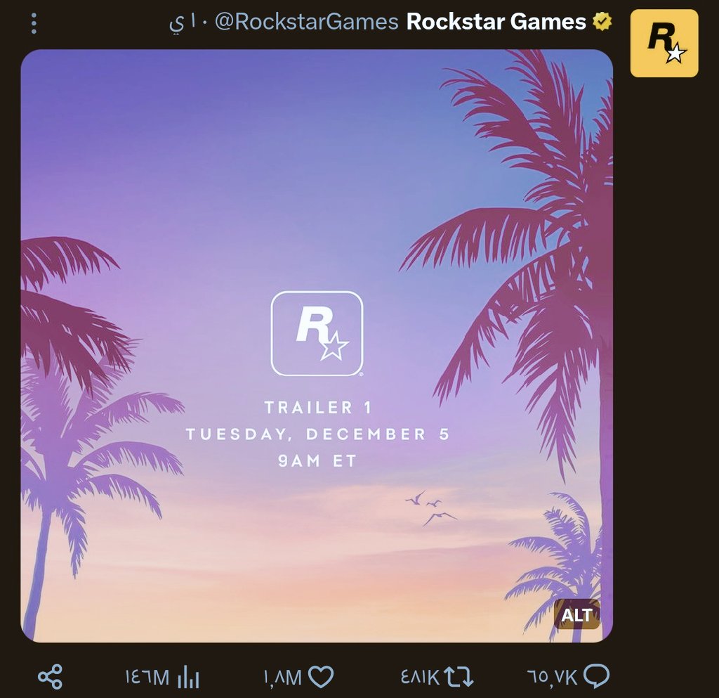 Rockstar Games' GTA 6 Trailer Tweet Becomes the Most Liked Gaming