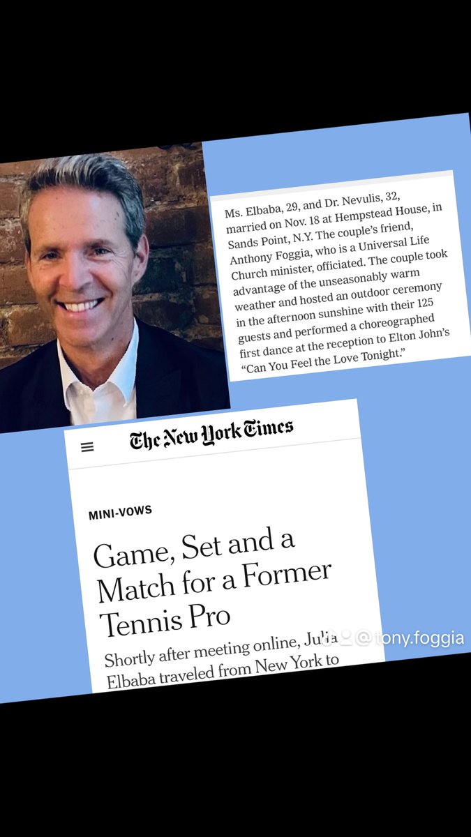 I was honored to officiate for a former WTA pro.  Weddings in 5 languages throughout the NY metro area and Florida.  anthonyrfoggia.com #tennis #NYCWedding #NYWedding #NYTimes #SundayTimes #WTA #ATP #CelebrityWedding #NBC #NYBride #NYCBride