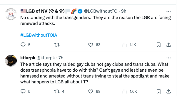 TFW someone at the LGB Alliance accidentally suggests they're not transphobic, and their own followers pile on to say DAMN STRAIGHT WE'RE TRANSPHOBIC AND PROUD OF IT...