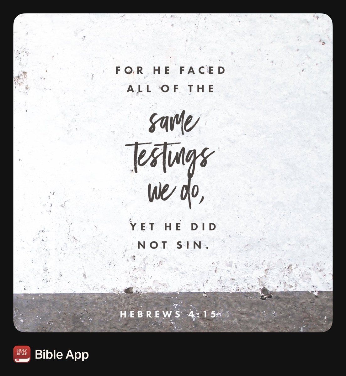 “For we have not an high priest which cannot be touched with the feeling of our infirmities; but was in all points tempted like as we are, yet without sin.”
Hebrews 4:15 KJV