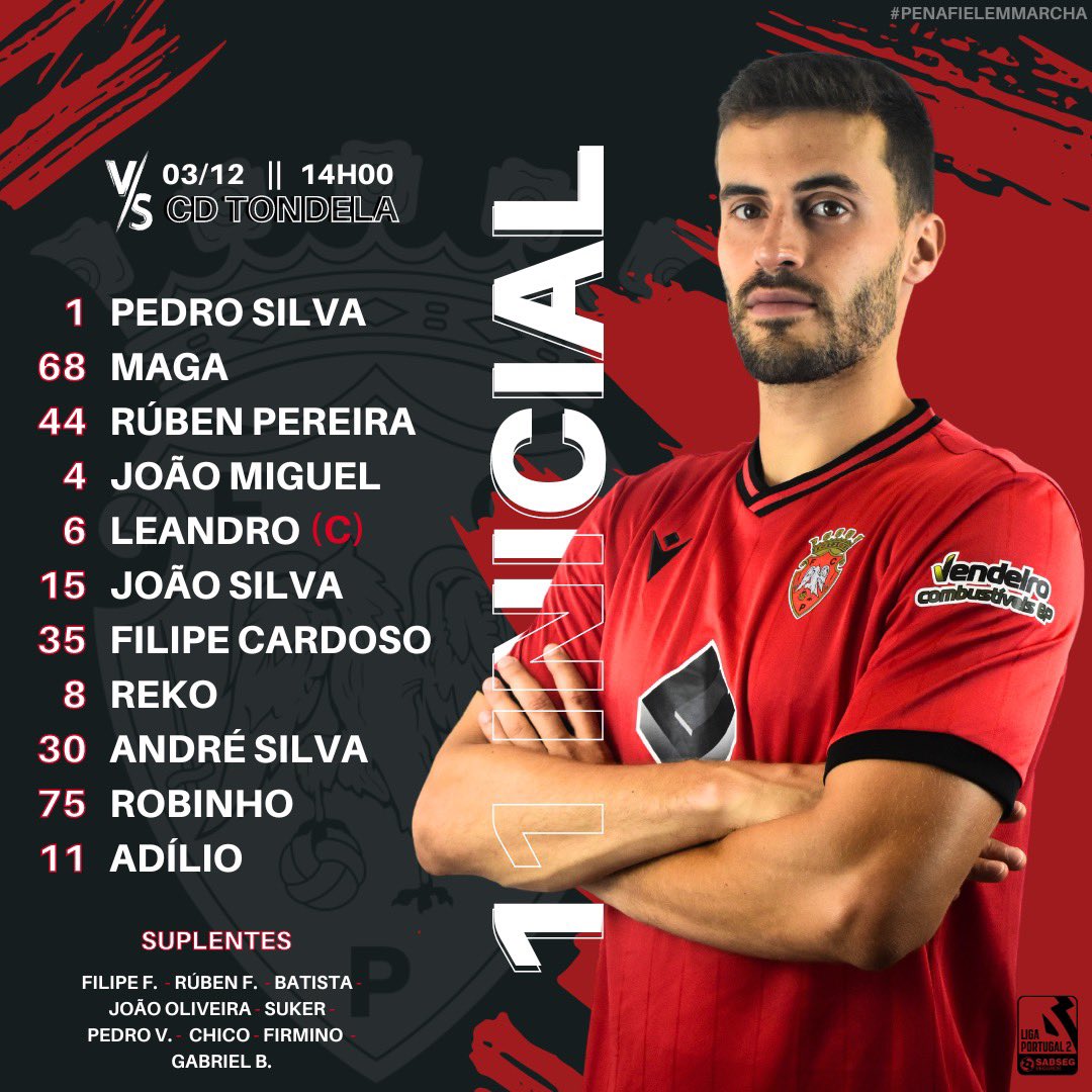 𝟭𝟭 𝙄𝙉𝙄𝘾𝙄𝘼𝙇 🚨

🏆 Liga Portugal 2 SABSEG
⚔️ <a href="/cdtondela/">CDTondela</a> 
⏰ 14H00

#penafielemmarcha