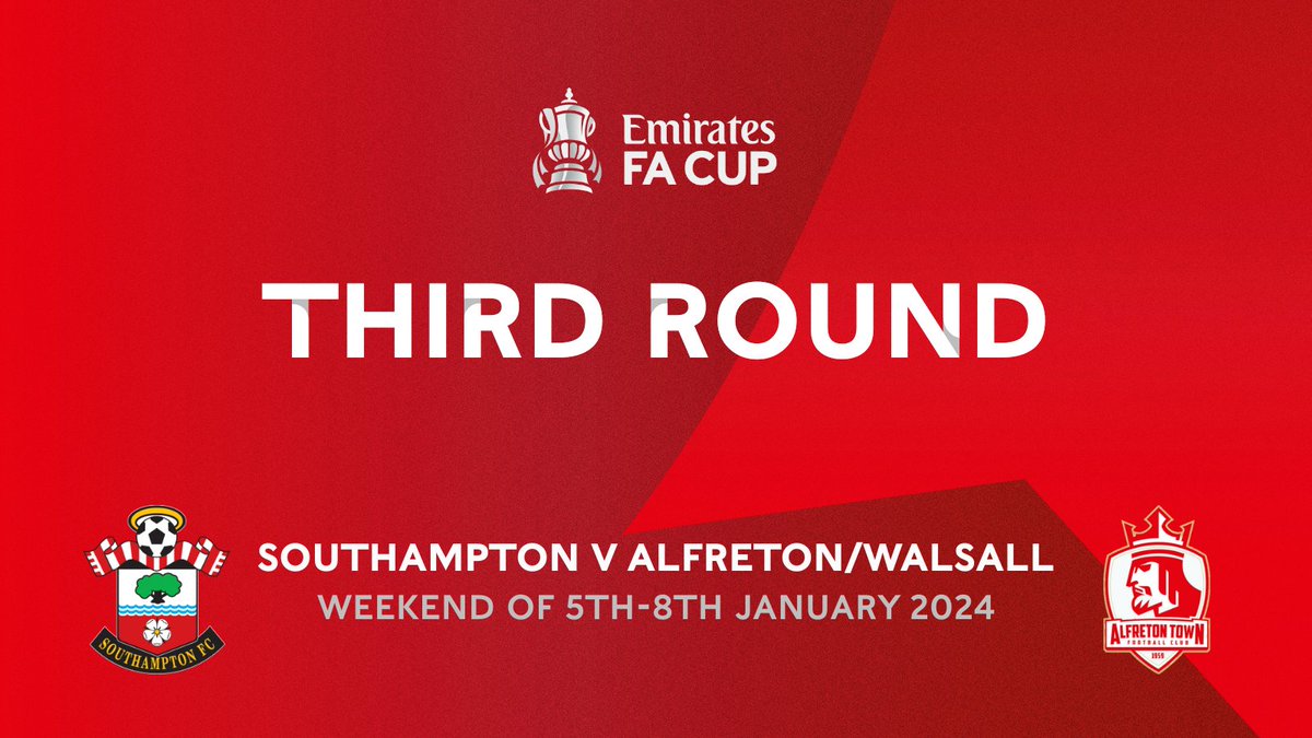 AlfretonTownFC's tweet photo. THIRD ROUND DRAW: Should Alfreton progress past Walsall we will face an away trip to @SkyBetChamp side @SouthamptonFC in the @EmiratesFACup Third Round 😍

Thoughts on the Draw Reds?

#ATFC #Ofton https://t.co/i5qyjucZxC