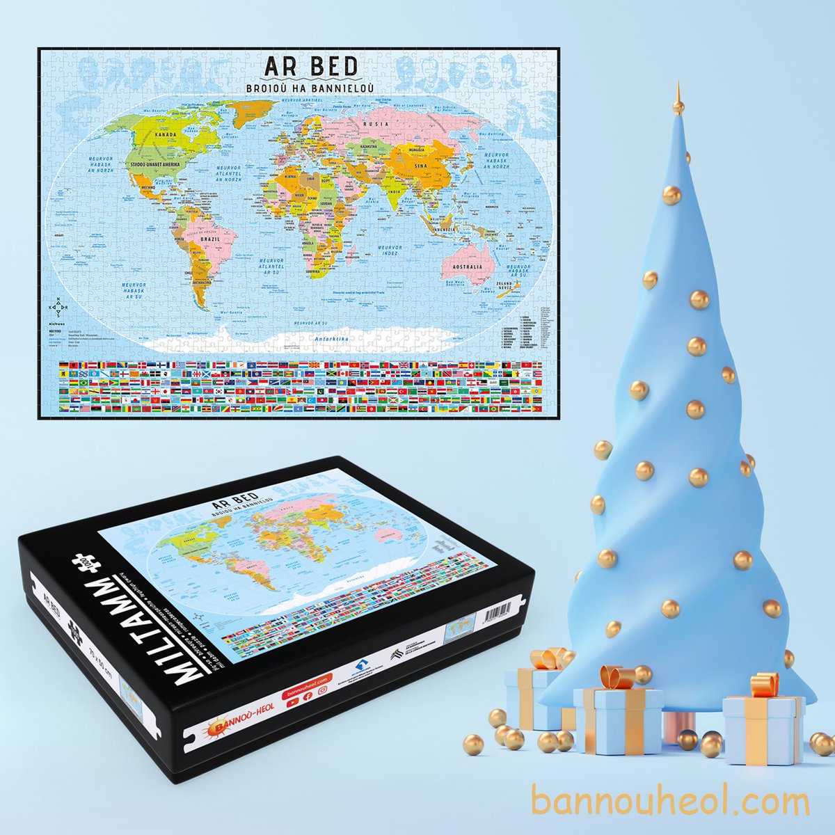 La première carte du monde en breton sous forme de puzzle est disponible.
bannouheol.com

Setu kartenn gentañ ar bed e brezhoneg dindan stumm ur miltamm.Mizoù-kas evit netra gant ar c'hod brudwerzh MILTAMM da vizskrivañ da vare ar paeamant.
bannouheol.com