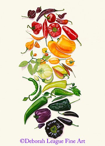 Rainbow of peppers #watercolor #painting #giftforgardeners #giftsforcooks #ayearforart #buyintoart #watercolorvegetables #kitchenwalldecor #watercolorpeppers #vegetables #giftideas  #foodiegiftidea #foodart #vegetablegardening #gardening #foodart 
ART - deborahleaguefineart.etsy.com/listing/704353…