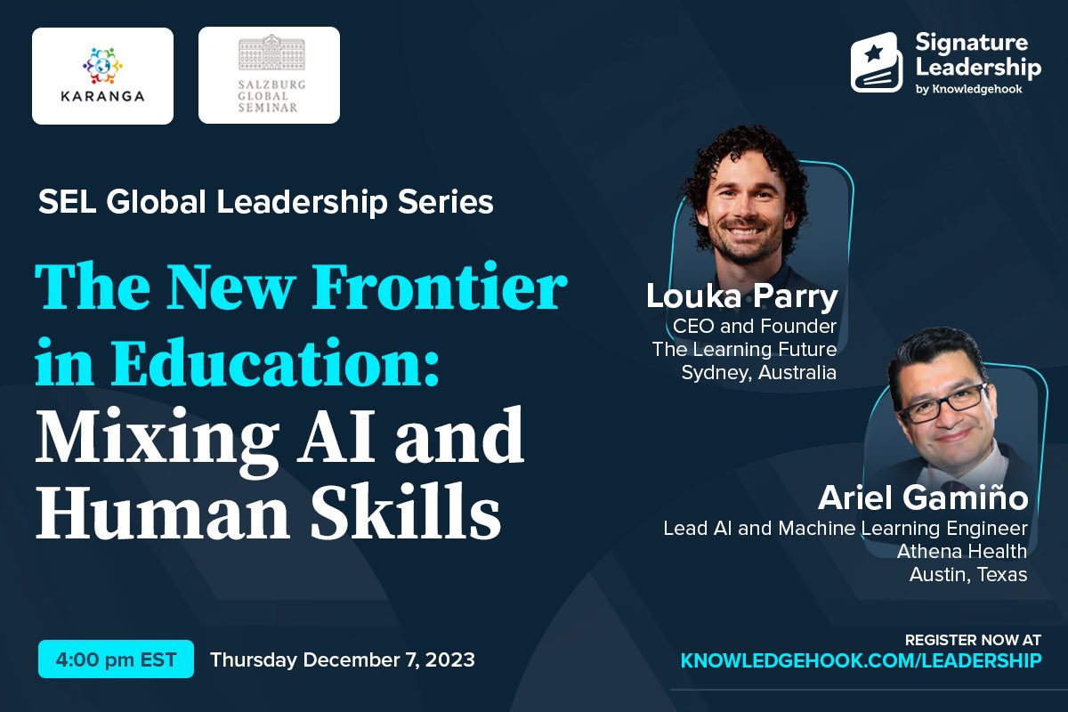 How can we balance the use of AI in education with a focus on Human Skills? Join @loukaparry and and Ariel Gamiño for an interactive discussion on how to move forward. @Knowledgehook @KarangaGlobal @SalzburgGlobal @LearningFuture @dominicregester @joannemceachen @sparvell