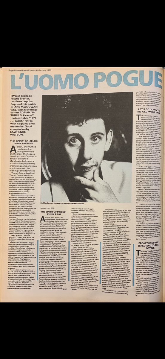 grtnorthernpr's tweet photo. Such a lovely read here from @NME in 1986 by #adrianthrills.
#RIPShaneMacGowan you’ll live on in your music forever ❤️ https://t.co/7aXhzYFwrd