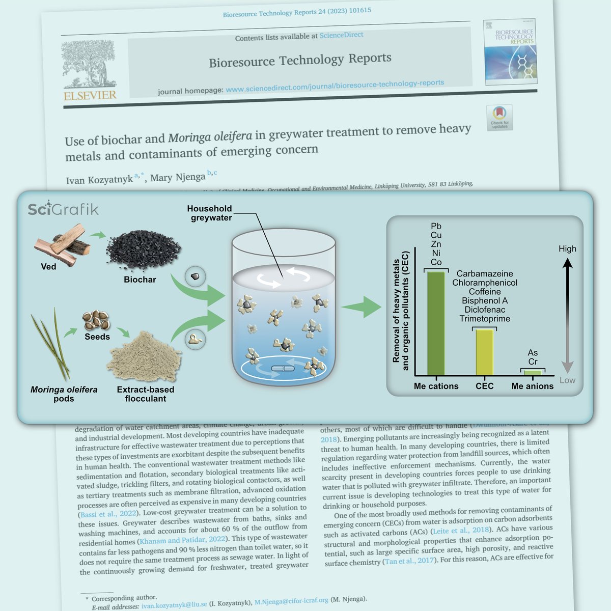 Kudos to Ivan Kozyatnyk (<a href="/dr_vano/">Ivan Kozyatnyk</a>) of Linköping University 🇸🇪 for his latest article exploring the use of biochar and Moringa for greywater treatment to remove heavy metals and contaminants (sciencedirect.com/science/articl…).
Thank you for using <a href="/SciGrafik/">Dmitry Shevela 🇺🇦</a> 🇸🇪 service! 
#scicomm #research
