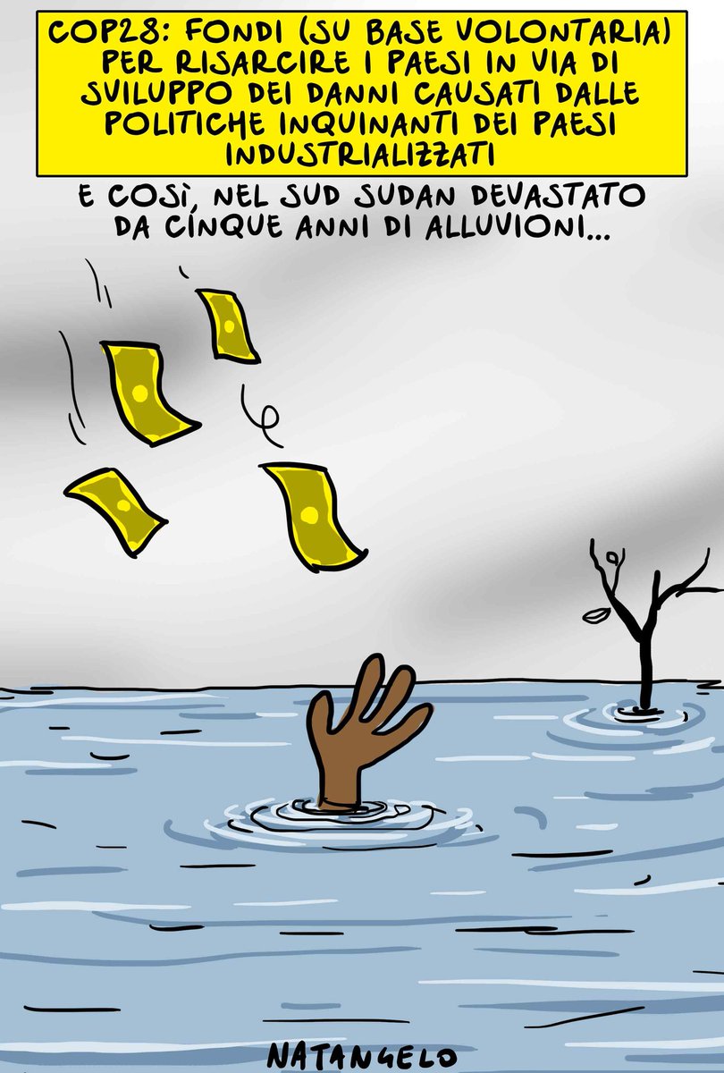 Ma invece delle cazzate, parliamo del clima - la mia vignetta per Il Fatto Quotidiano oggi in edicola! 

#cop28dubai #COP28 #sudsudan #climatechange @fattoquotidiano #vignetta #fumetto #memeitaliani #umorismo #satira #humor #natangelo