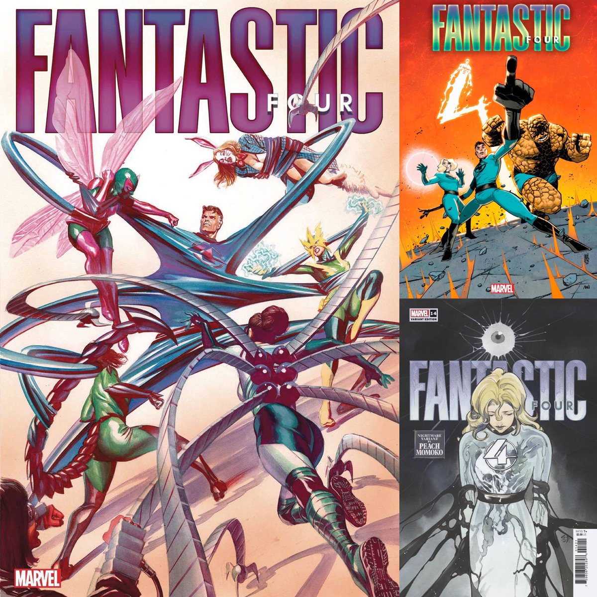 New ✨#MarvelCosmic✨ #comics this week for #NCBD (12/6/23)
✨ 
Fantastic Four #14
✨
W-#RyanNorth,A-#IbanCoello
✨
A-#AlexRoss
B-#MikeMederson
C-#PeachMomoko
✨
#FantasticFour #Marvel #MarvelComics