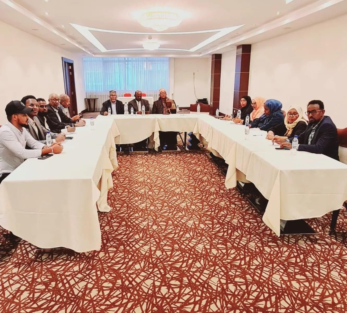 AsmAwdal's tweet photo. Members of the two Houses of the Somali Parliament in Awdal region, the leadership of Awdal State Movement, politicians and traditional leaders led by Ugas Abdirashid Ugas Roble are meeting on the fate of Awdal. 
Since two days, meetings are going on in Addis Abeba. Outcomes will be a step forward towards the struggle.