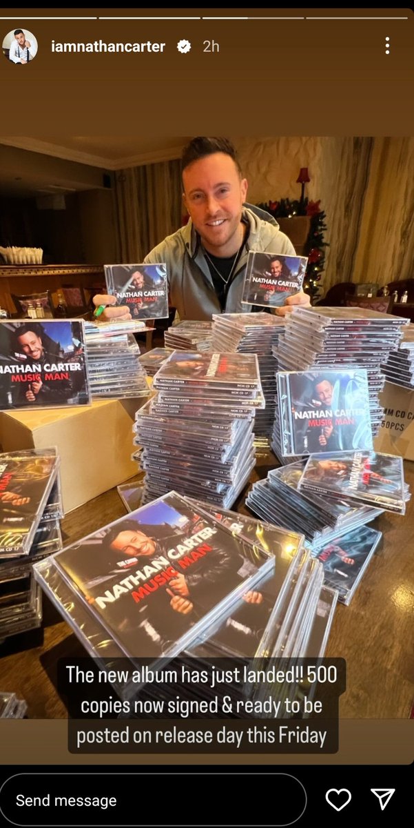 Picture taken from @iamNATHANCARTER Instagram story here he was earlier signing his new album Music Man which will be released this Friday #nathancarter #newalbum #cantwait #lovehim
