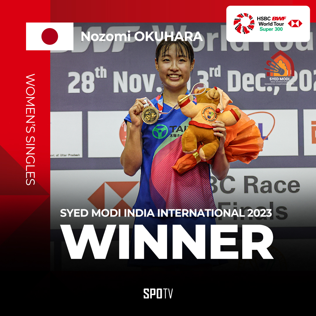 #BWF | Nozomi Okuhara continues her dominance over 🇩🇰 Line Højmark after a 21-19, 21-16 win securing the Women's Singles title. 🥇💪

Watch #SyedModi2023 LIVE on #SPOTVNOW!

#badminton #BWFWorldTour #SPOTVSEA