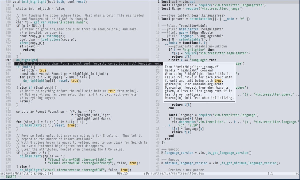 Nvim 0.10 now ships with a Neovim-themed default colorscheme. Massive thanks to @echasnovski reddit.com/r/neovim/comme… > Take some time to appreciate the enormous efforts of echanovski, folke, lukas, maria ... I've never come across such a well maintained community project! YES