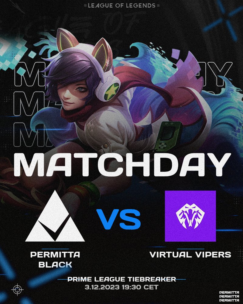 !Today is Tiebreaker Day in the <a href="/PrimeLeague/">Die Techniker Prime League</a> rift! 

🕕 18:00 CET: <a href="/Permittaesports/">Permitta eSports</a> Academy vs. @TGMesportsMZ FV E-SPORT BY ITS-PLUS 
(Battle for 1st and 2nd place) 

🕖 19:30 CET: <a href="/Permittaesports/">Permitta eSports</a> Black vs. <a href="/VirtualVipersgg/">VirtualVipers</a>  (Battle for 2nd and 3rd place)

The second game will
