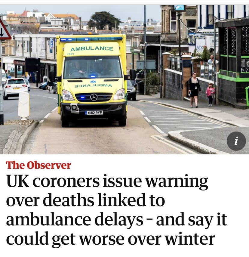 This headline should shame #RishiSunak and the #Health Secretary. ‘Deaths linked to #ambulance delays’ is a fundamental and systematic failure of government policy, planning and implementation. Health Secretary must urgently come to #Parliament to say what’s being done to…
