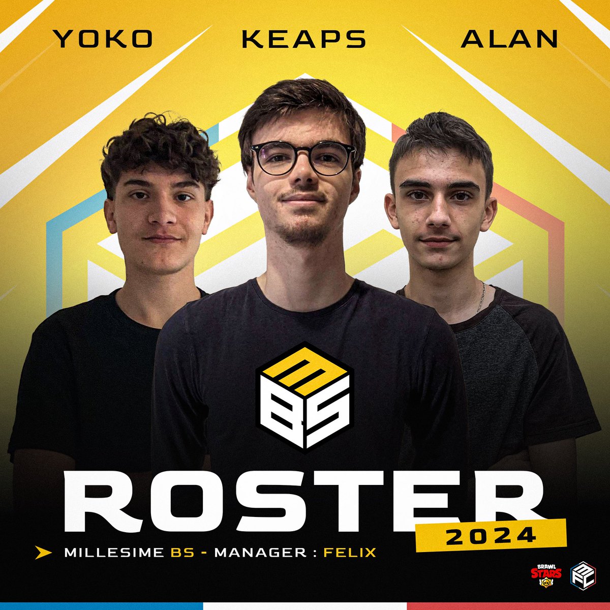 📢 Voici notre LineUp 2023

💛 Nous sommes fiers de vous annoncer notre premier roster sur #brawlstars

🇫🇷 Team française constituée de <a href="/KeapsOrigins/">Keaps</a>, <a href="/Alaaan_bs/">Alaaan</a>, <a href="/Yokoo_bs/">Yokoooooo</a> et @Felix_OP4 

🔥 En route pour une nouvelle aventure !
