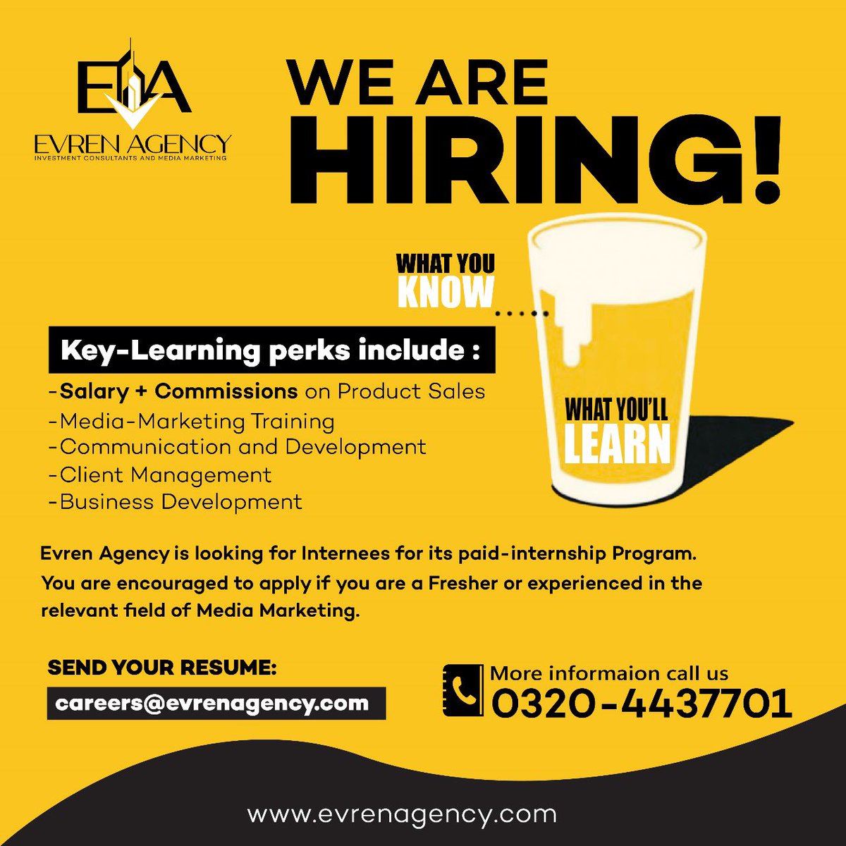 ArfaShiKh's tweet photo. Evren Agency is looking for paid-internees for their Marketing Internship Program. For further reference, contact us at careers@evrenagency.com 

Regards, 
HR Manager 
Arfa Shi'an Khan https://t.co/ygtEnRiidX