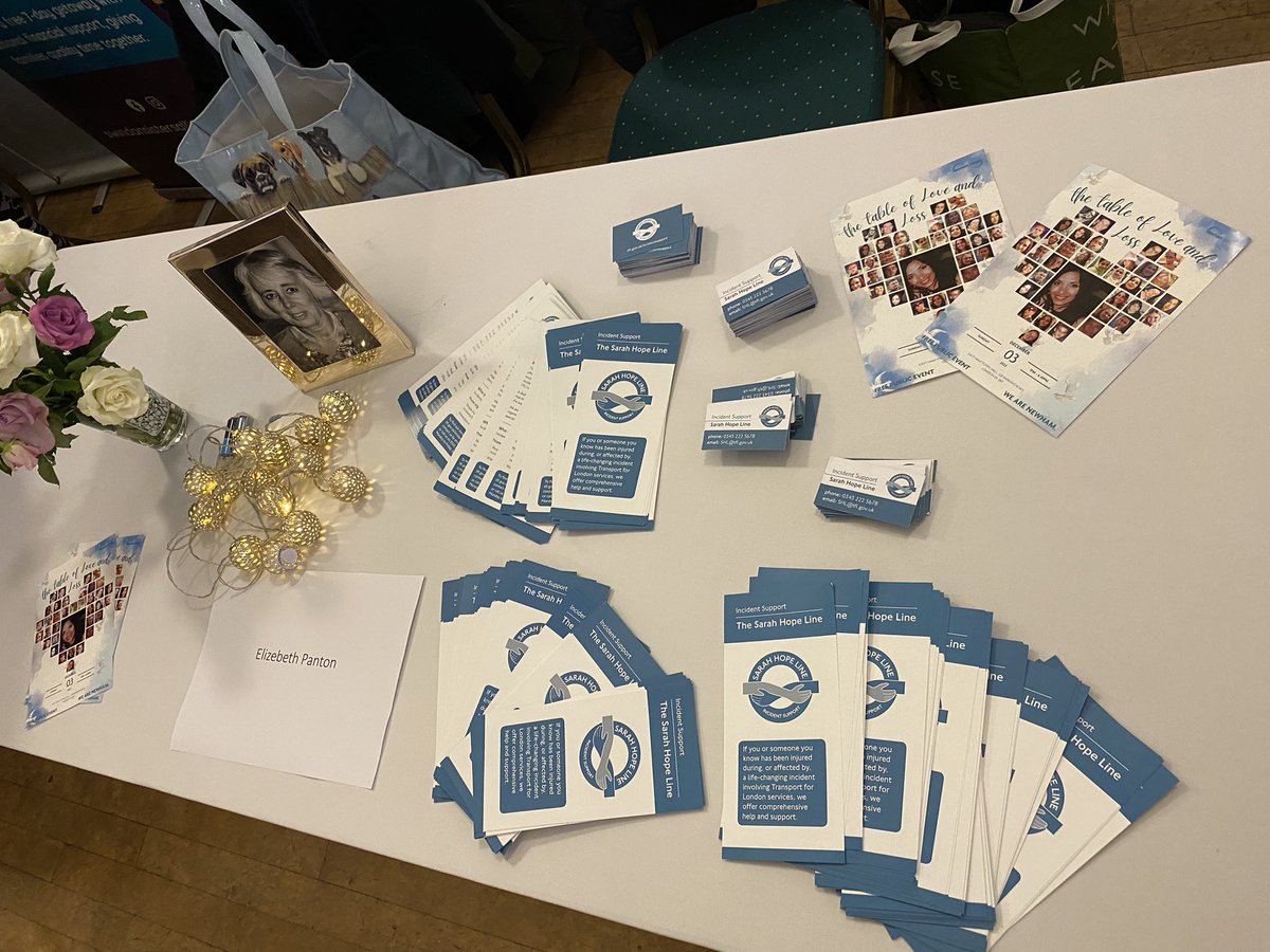 Very proud of <a href="/sarahehopembe/">Sarah Hope MBE</a> who is today highlighting the plight of road traffic victims at the ‘Table of Love and Loss’ event today in East Ham Town Hall, as he well as shining a spotlight on the important work of <a href="/TfL/">TfL</a>’s Sarah Hope Line.