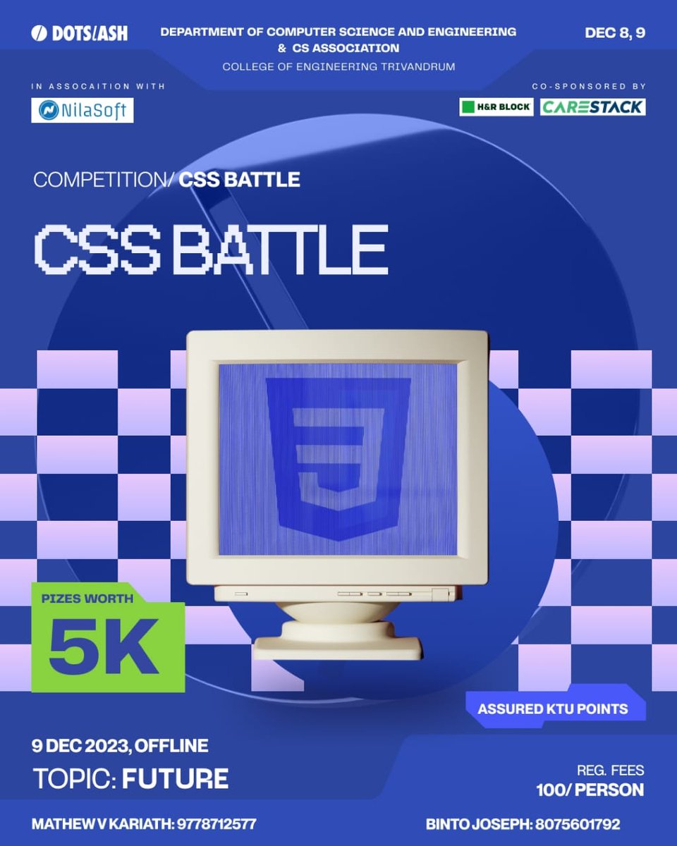 dotslash_cet's tweet photo. Embark on a journey of innovation and creative prowess with the CSS Battle centered around the theme of the Future. Dive into the realm of digital design, where your imagination shapes tomorrow's technology landscape.

Theme: Future

Register at:
https://t.co/ST9qL7vYDp https://t.co/4ysLpsIJlz