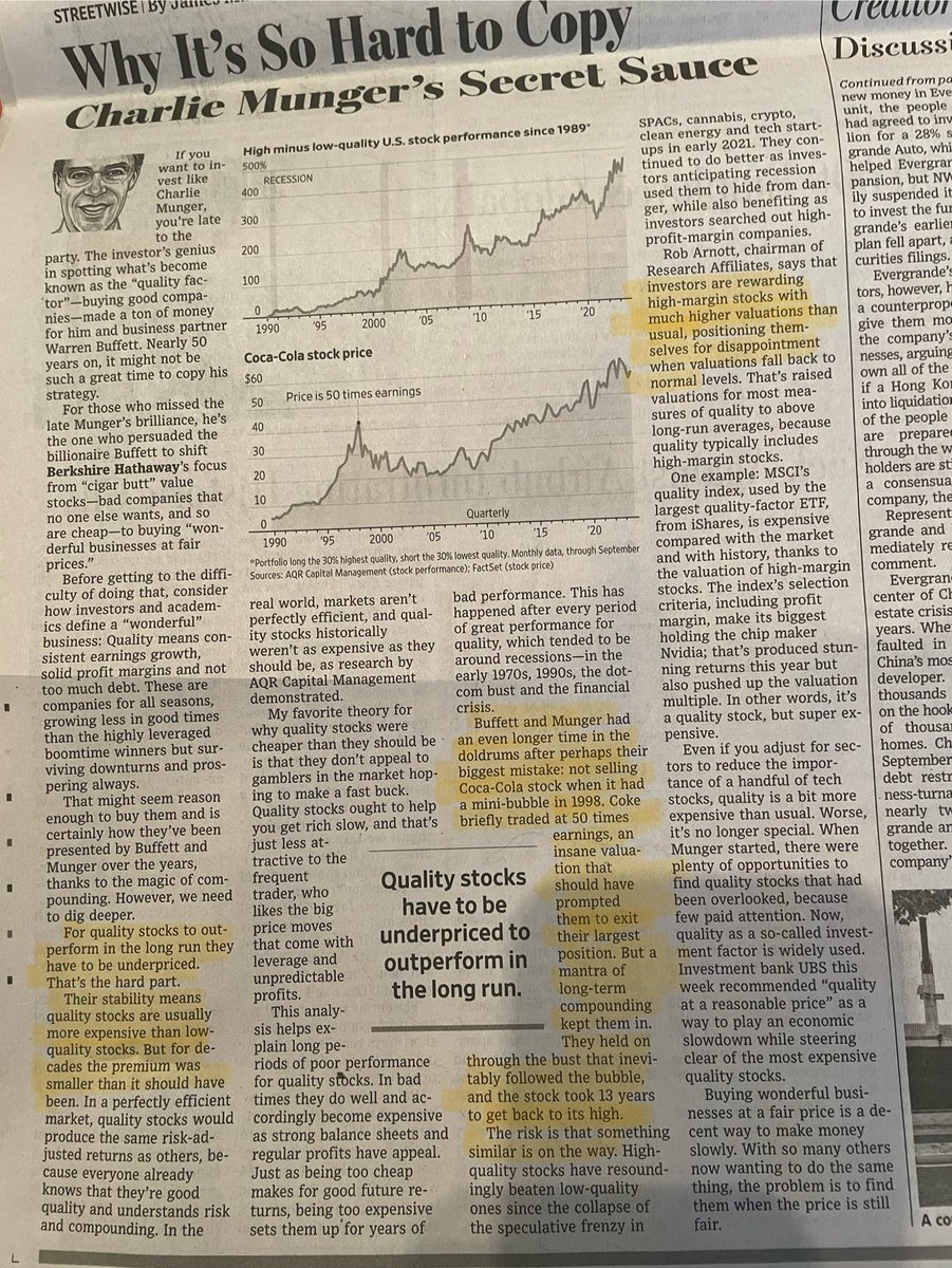 Charlie Munger taught Buffett the power of buying a wonderful business at a fair price.  It’s been the best path to long term riches.  The current problem: everyone loves a “quality compounder” and it’s reflected in prices. That’s why we see better opportunities classic value.