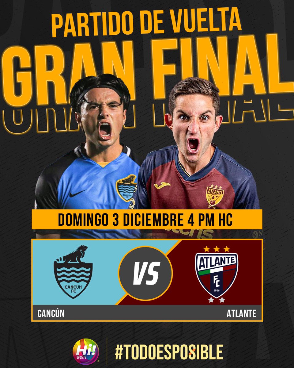 Hi! Sports TV (@hisportstv) on Twitter photo 🔥 ¡ES HOY! ¡ES HOY! 🤩
🏆 No hay fecha que no llegue, ni plazo que no se cumpla. Hoy conoceremos al campeón del #Apertura2023, ¿quién se quedará con la corona? ¿<a href="/cancun_fc/">Cancún FC</a> o <a href="/Atlante/">Atlante FC 🐎⚽️</a>?
👥 PREVIA 3:00 PM | <a href="/emiliano_dlr4/">Emiliano Dlr</a> y <a href="/migolalvarez/">Miguel Alvarez</a>
⚽️ PARTIDO 4:00 PM | <a href="/luisferop13/">Luis Fernando Ortiz 🎙️⚽</a>, 🔥 ¡ES HOY! ¡ES HOY! 🤩
🏆 No hay fecha que no llegue, ni plazo que no se cumpla. Hoy conoceremos al campeón del #Apertura2023, ¿quién se quedará con la corona? ¿<a href="/cancun_fc/">Cancún FC</a> o <a href="/Atlante/">Atlante FC 🐎⚽️</a>?
👥 PREVIA 3:00 PM | <a href="/emiliano_dlr4/">Emiliano Dlr</a> y <a href="/migolalvarez/">Miguel Alvarez</a>
⚽️ PARTIDO 4:00 PM | <a href="/luisferop13/">Luis Fernando Ortiz 🎙️⚽</a>,