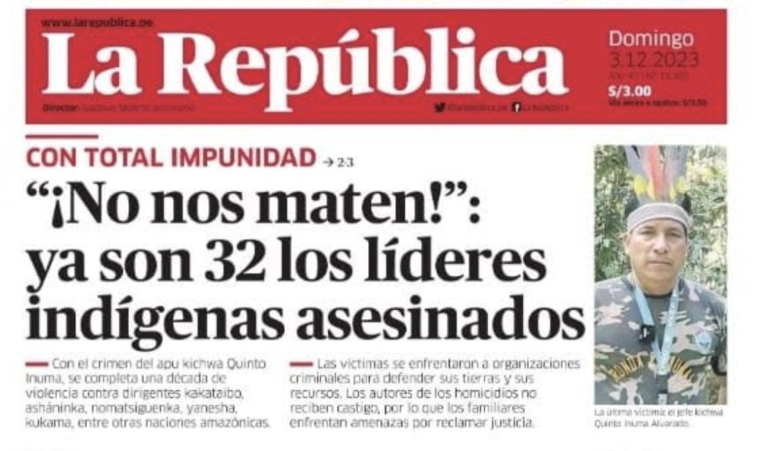 AmazonMiller's tweet photo. "No nos maten!" Desde 2013, se han asesinado 32 lideres indígenas y defensores ambientales de la Amazonía peruana. Que todos exijamos acciones preventivas contra amenazas de muerte para que no haya casos nuevos en el 2024! #DefenderALosDefensores #DefenderALasDefensoras https://t.co/sL1Dqi88Dx