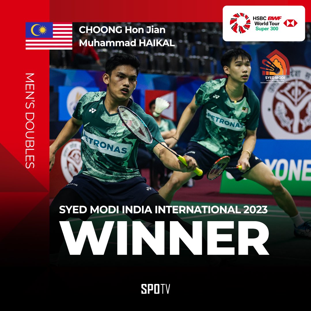 #BWF | Choong Hon Jian-Muhammad Haikal has surprised first choice of tournament, Akira Koga-Taichi Saito 18-21, 21-18, 21-16 to win their first ever title. 🤯

Watch #SyedModi2023 LIVE on #SPOTVNOW!

#badminton #BWFWorldTour #SPOTVSEA