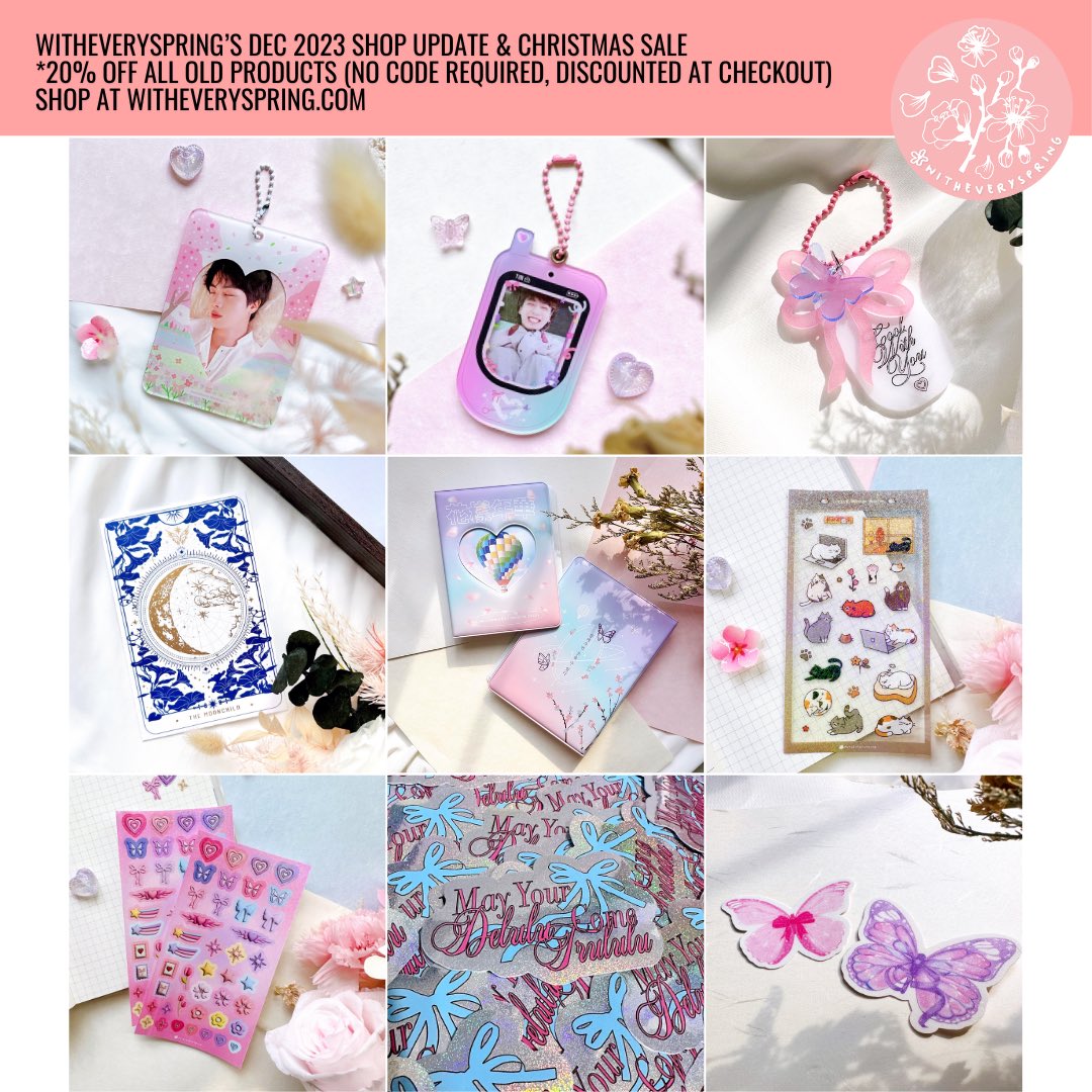 witheveryspring's tweet photo. [PLS HELP RT! 💗] WES SHOP UPDATE &amp; CHRISTMAS SALE 

9 DEC, NEXT SAT 1030PM SGT / 1130PM KST

Thoughtfully designed goods with a touch of spring ~ 🌸 Enjoy 20% off ALL old products (no code required)!

🕰️ 9 Dec (next Sat), 1030PM SGT 1130PM KST
🛒 https://t.co/WG3u0KOiwm
🌍 GO=DM https://t.co/4DFsHbgV9o