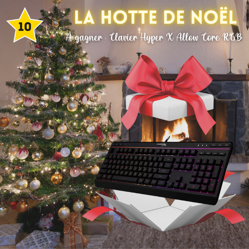 🎁 [𝐋𝐀 𝐇𝐎𝐓𝐓𝐄 𝐃𝐄 𝐒𝐂𝐓 | 𝐋𝐎𝐓 𝟏𝟎/𝟏𝟎] 🎁
Gagne un clavier Hyper X Allow Core RGB ! 

Pour participer ⬇️
- Follow @streamercaptown &amp; @SCTeSport
- Tag 2 potes en commentaire
- RT le tweet

Tirage au sort le 27/12 !

Bonne chance à tous 🍀

#concours #Noel2023