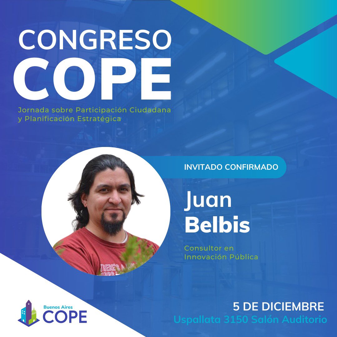 Te compartimos más invitados confirmados al próximo CONGRESO COPE: @Robergmoritan @LeperaMartin @pabloriveros55 y @juanibelbis 

¿Cuando? Martes 05 de diciembre 🗓️🔔

Inscripciones haciendo click aquí ⬇️
eventbrite.com/e/congreso-cop…

¡Te esperamos! Juntos hacemos una ciudad mejor 🏙️💙