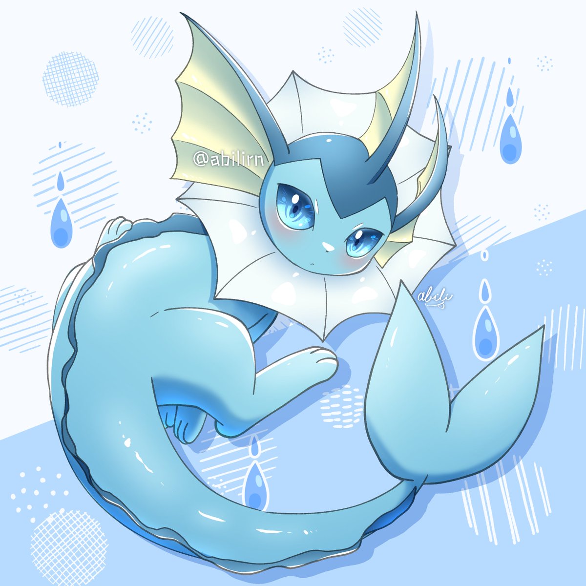 vaporeon pokemon (creature) no humans solo blue eyes blush closed mouth looking at viewer  illustration images